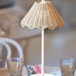 Kirklands Home Outdoor Lighting|Metal Scalloped Shade Cordless Table Lamp White