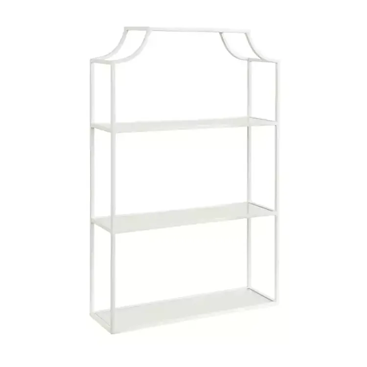 Kirklands Home Shelves|Metal Scalloped 3-Tier Glass Wall Shelf White