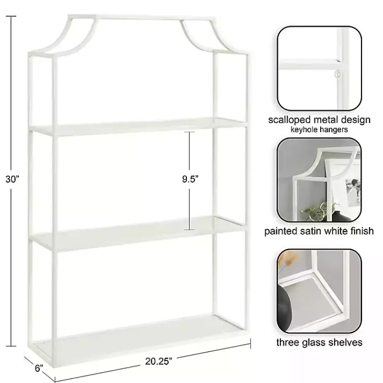 Kirklands Home Shelves|Metal Scalloped 3-Tier Glass Wall Shelf White