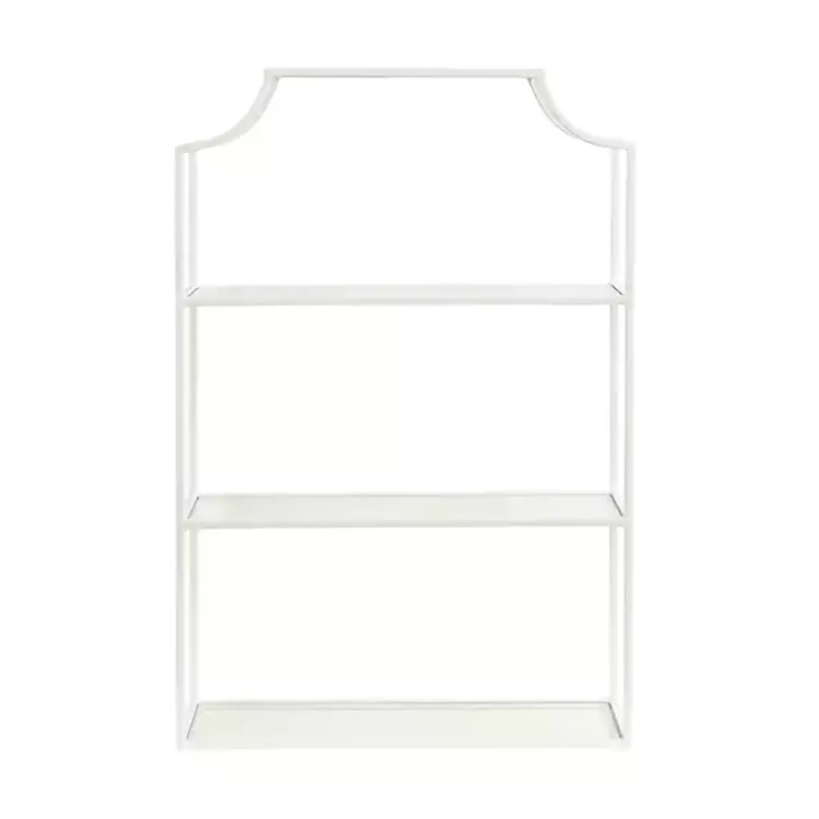 Kirklands Home Shelves|Metal Scalloped 3-Tier Glass Wall Shelf White