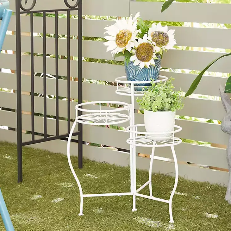 Kirklands Home Planters|Metal Starburst 3-Tier Plant Stand White