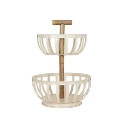 Kirklands Home Kitchen Storage|Metal 2-Tier Kitchen Basket White