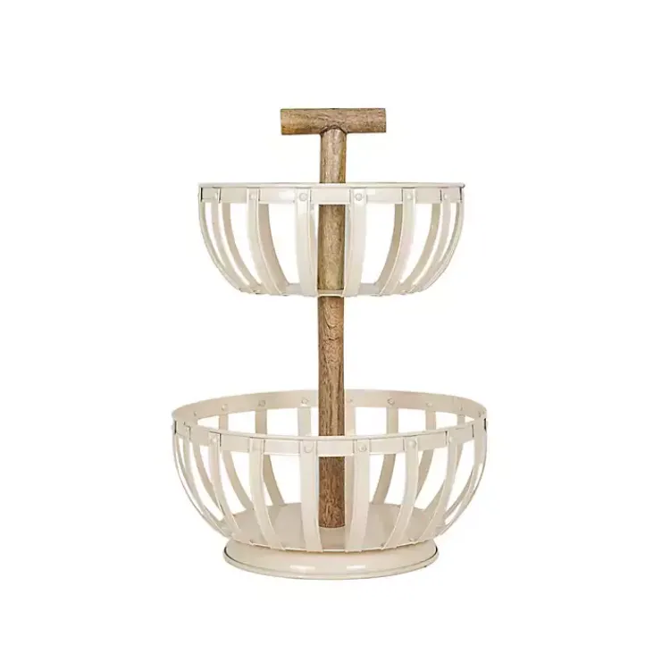 Kirklands Home Kitchen Storage|Metal 2-Tier Kitchen Basket White