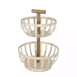 Kirklands Home Kitchen Storage|Metal 2-Tier Kitchen Basket White
