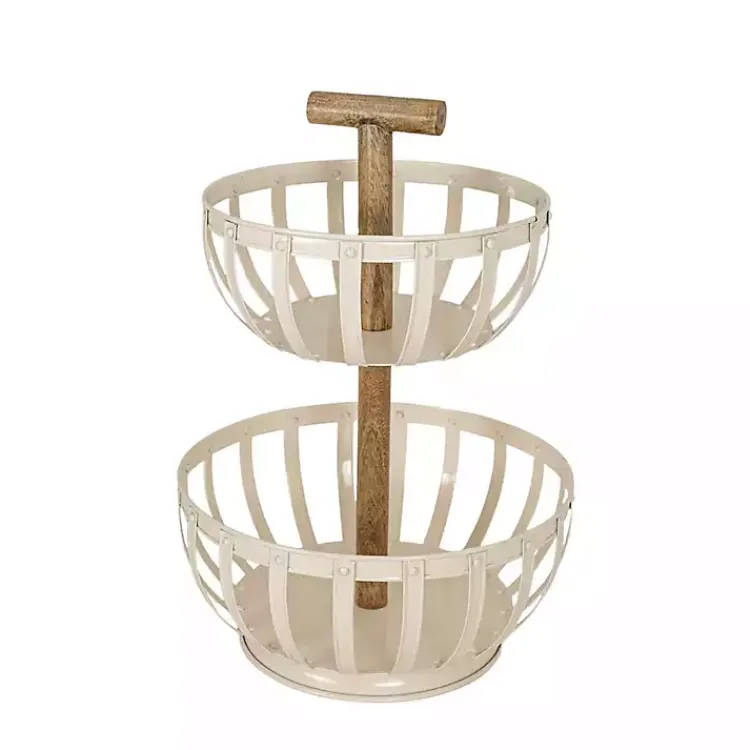Kirklands Home Kitchen Storage|Metal 2-Tier Kitchen Basket White