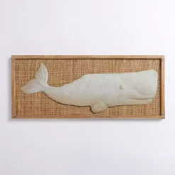 Kirklands Home Wall Plaques|White Metal Whale Rattan Wall Plaque