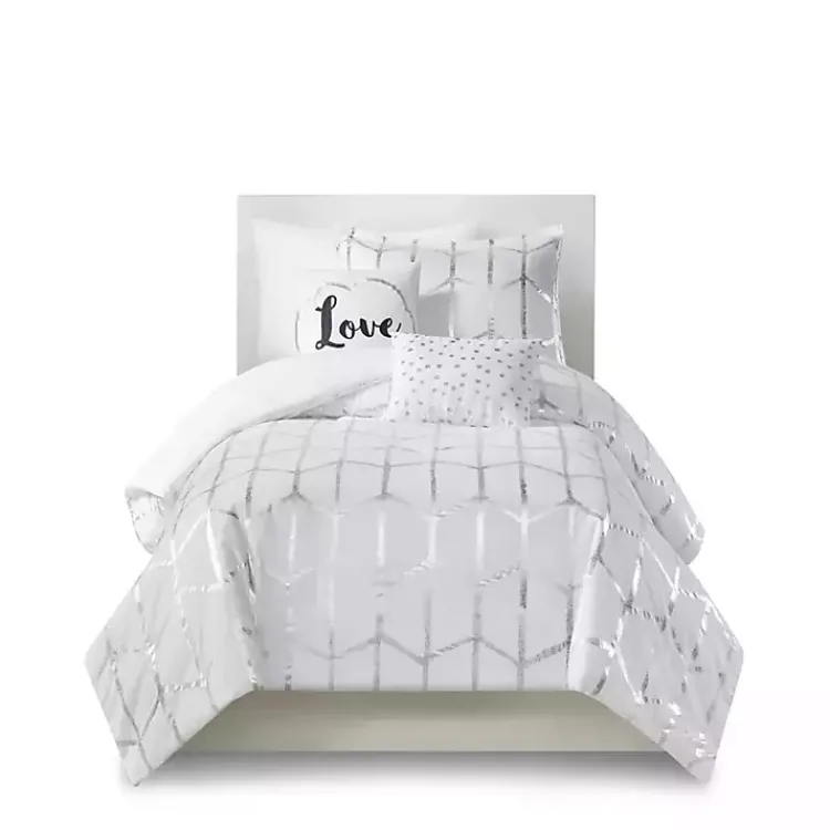 Kirklands Home Comforters|White Metallic 4-pc. Twin/Twin XL Comforter Set