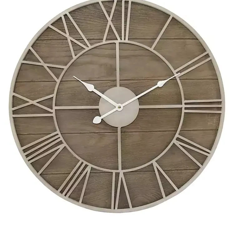 Kirklands Home Clocks|White Natural Wood Raised Clock