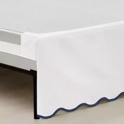 Kirklands Home Bedding Essentials|White Navy Scalloped Coastal Queen Bed Skirt