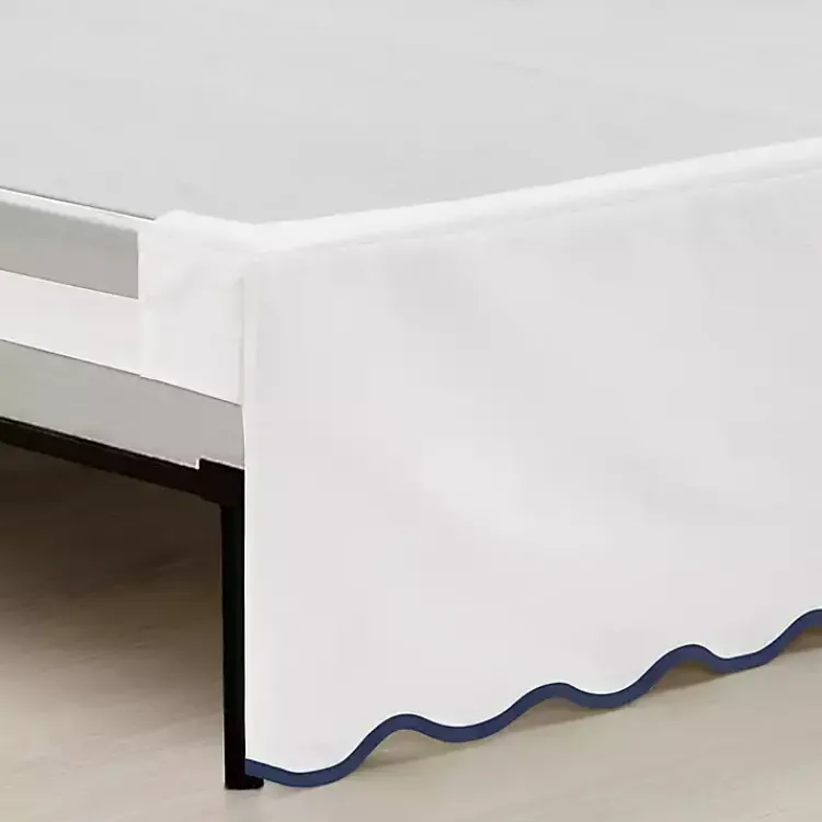Kirklands Home Bedding Essentials|White Navy Scalloped Coastal Queen Bed Skirt