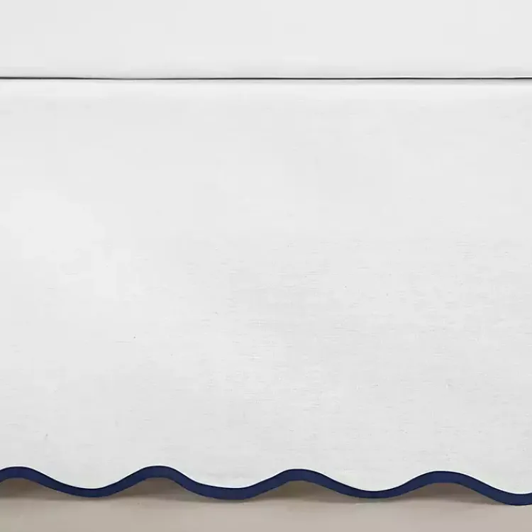 Kirklands Home Bedding Essentials|White Navy Scalloped Coastal Queen Bed Skirt