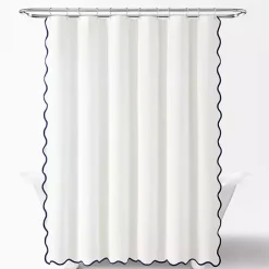 Kirklands Home Shower Curtains|White Navy Scalloped Coastal Shower Curtain