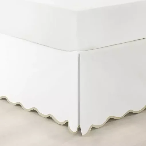 Kirklands Home Bedding Essentials|White Neutral Scalloped Coastal Queen Bed Skirt Tan