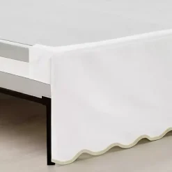 Kirklands Home Bedding Essentials|White Neutral Scalloped Coastal Queen Bed Skirt Tan
