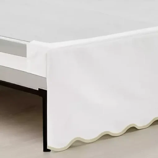 Kirklands Home Bedding Essentials|White Neutral Scalloped Coastal Queen Bed Skirt Tan
