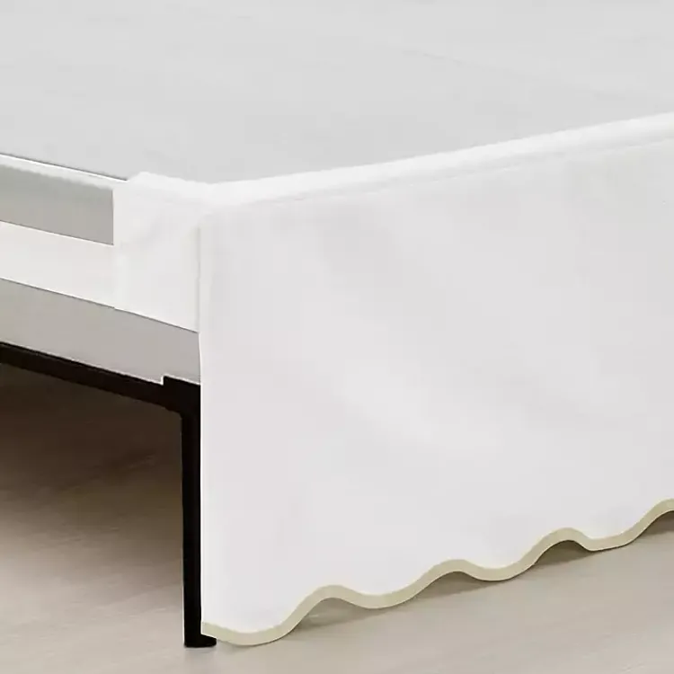 Kirklands Home Bedding Essentials|White Neutral Scalloped Coastal Queen Bed Skirt Tan