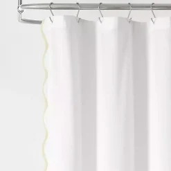 Kirklands Home Shower Curtains|White Neutral Scalloped Coastal Shower Curtain