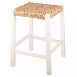 Kirklands Home Bar Stools & Counter Height Stools|White Newport Wood and Rattan Counter Stool Brown