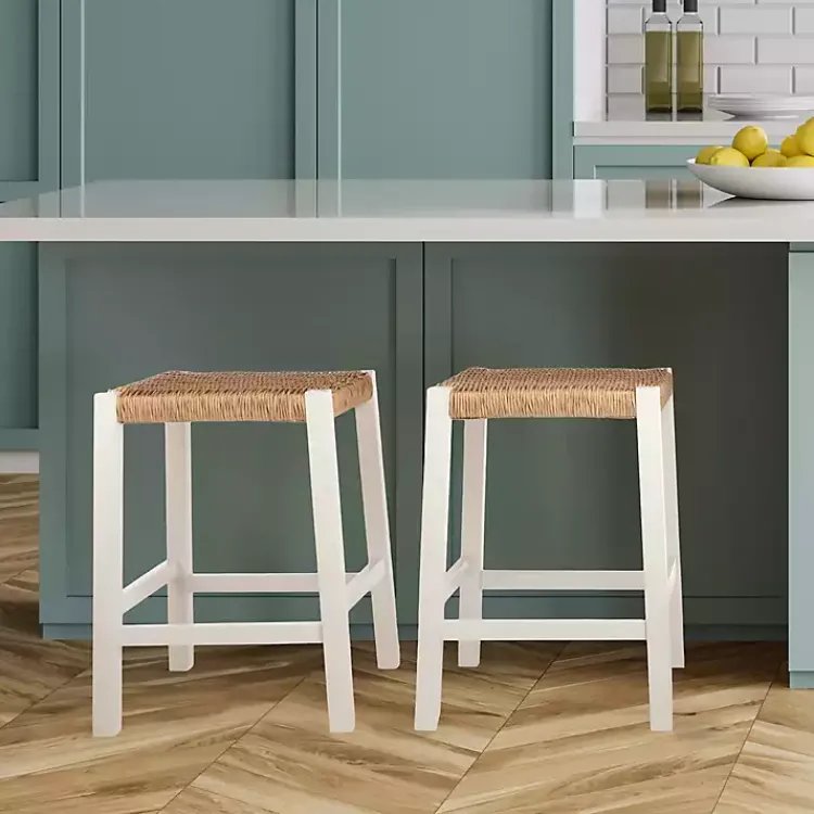 Kirklands Home Bar Stools & Counter Height Stools|White Newport Wood and Rattan Counter Stool Brown