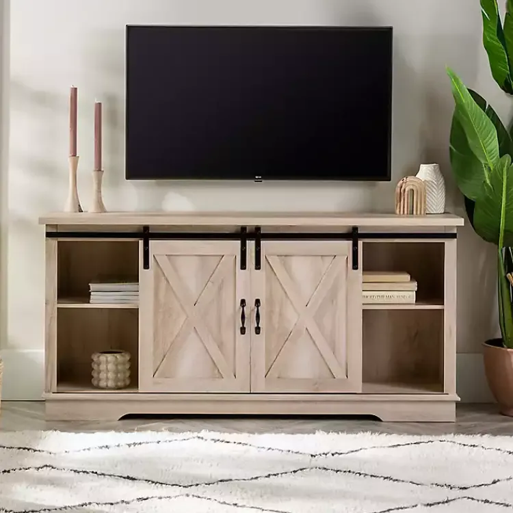 Kirklands Home Tv Stands & Media Consoles|Oak Sliding Barn Door TV Stand White