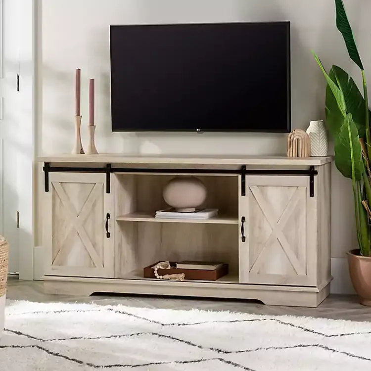 Kirklands Home Tv Stands & Media Consoles|Oak Sliding Barn Door TV Stand White