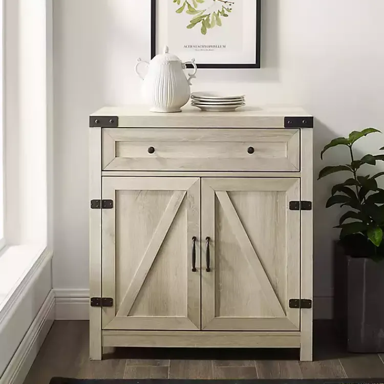 Kirklands Home Cabinets & Sideboards|Oak Wash Wooden and Metal Barn Door Cabinet White