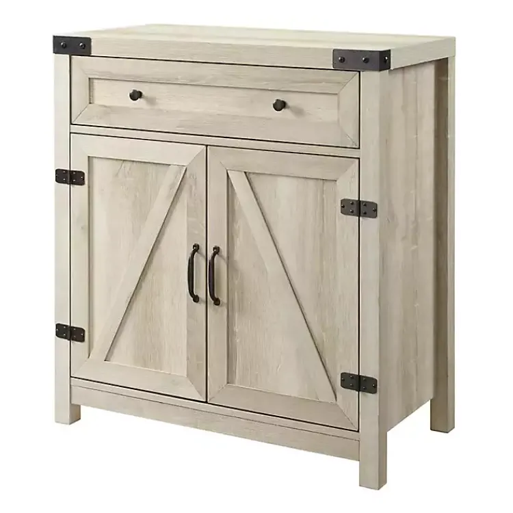 Kirklands Home Cabinets & Sideboards|Oak Wash Wooden and Metal Barn Door Cabinet White