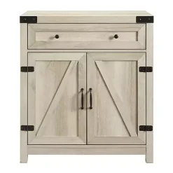 Kirklands Home Cabinets & Sideboards|Oak Wash Wooden and Metal Barn Door Cabinet White