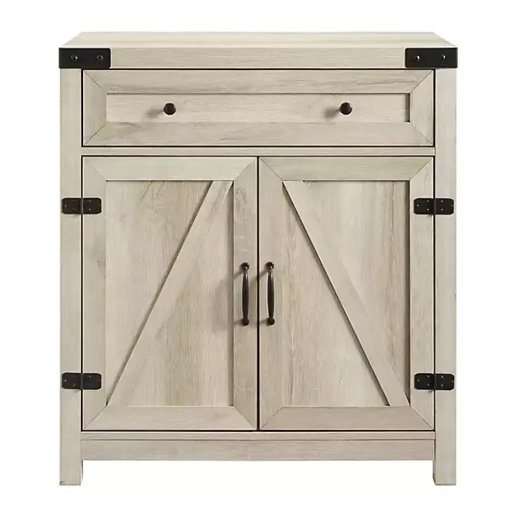 Kirklands Home Cabinets & Sideboards|Oak Wash Wooden and Metal Barn Door Cabinet White
