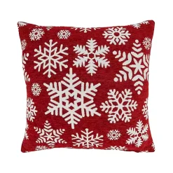 Clearance White on Red Snowflakes Chenille Pillow Christmas Pillows