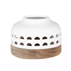 Discount White Porcelain and Acacia Wood Lantern, 4 in. Lanterns
