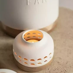 Discount White Porcelain and Acacia Wood Lantern, 4 in. Lanterns