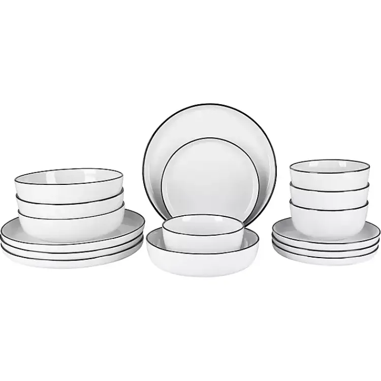 Kirklands Home Dinnerware|Porcelain Black Trim 16-pc. Dinnerware Set White