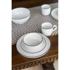 Kirklands Home Dinnerware|Porcelain Black Trim 16-pc. Dinnerware Set White