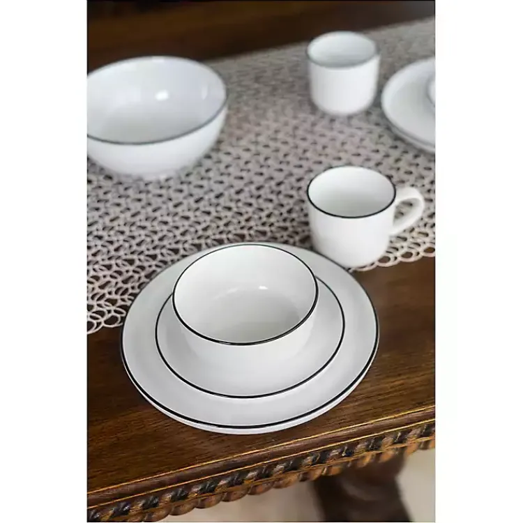 Kirklands Home Dinnerware|Porcelain Black Trim 16-pc. Dinnerware Set White