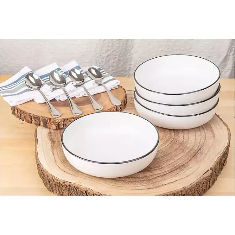 Kirklands Home Dinnerware|Porcelain Black Trim 16-pc. Dinnerware Set White