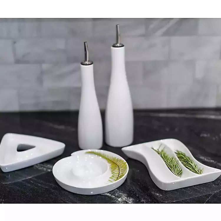 Kirklands Home Kitchen Accessories|Porcelain 2-pc. Oil and Vinegar Carafe Set White