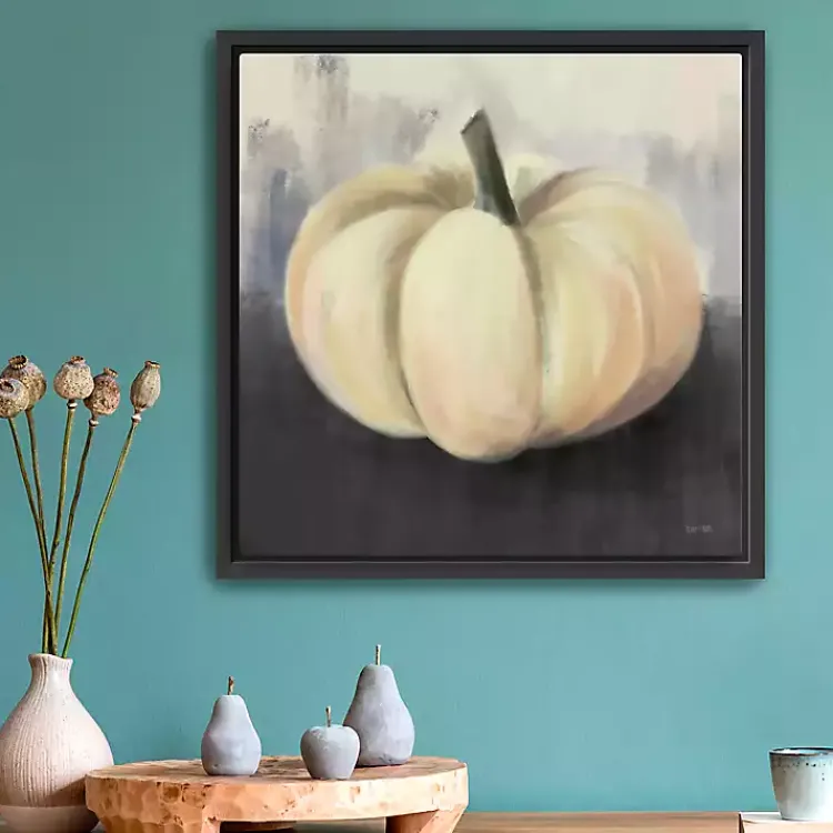 White Pumpkin Framed Giclee Canvas Art Print Fall