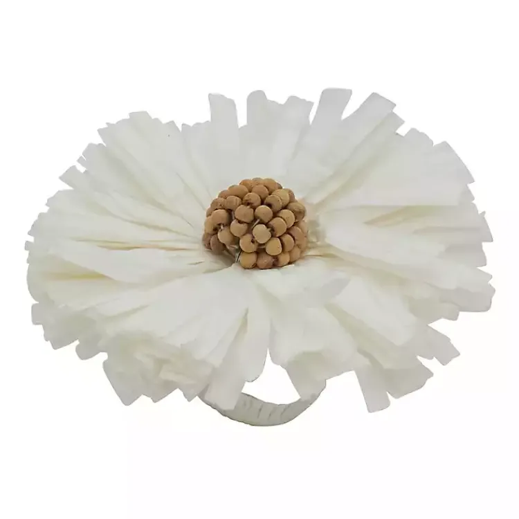 Kirklands Home Table Linens|Raffia Flower Napkin Rings, Set of 4 White