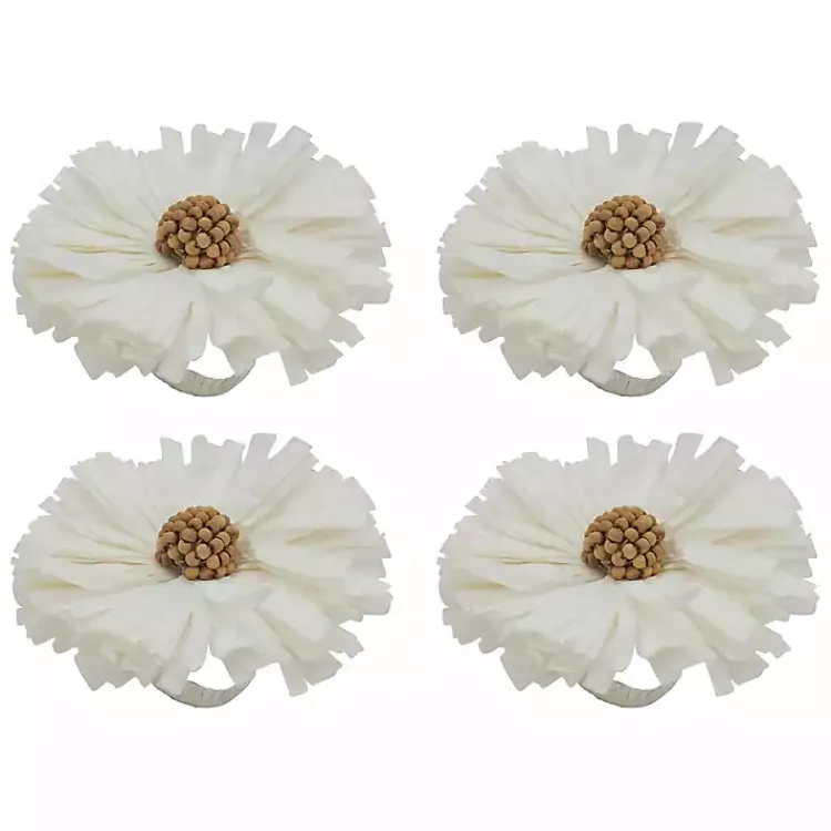 Kirklands Home Table Linens|Raffia Flower Napkin Rings, Set of 4 White