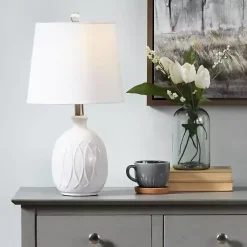 Kirklands Home Table Lamps|Raised Geometric Table Lamp White