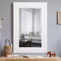 Kirklands Home Framed Mirrors|White Rectangular Beveled Wall Mirror