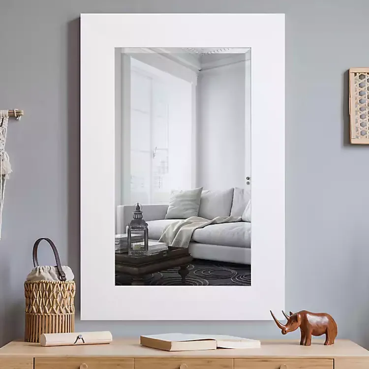Kirklands Home Framed Mirrors|White Rectangular Beveled Wall Mirror