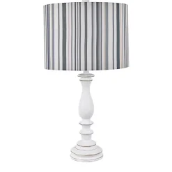 Kirklands Home Table Lamps|White Resin Table Lamp with Blue Stripe Shade