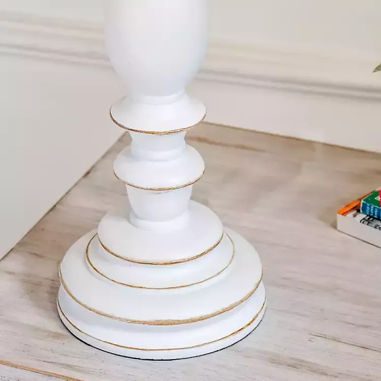 Kirklands Home Table Lamps|White Resin Table Lamp with Blue Stripe Shade