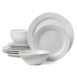 Kirklands Home Dinnerware|Ridge 12-pc. Stoneware Dinnerware Set White