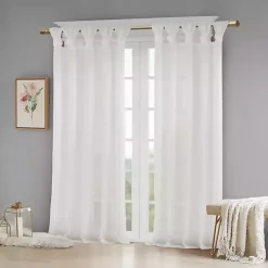 Kirklands Home Curtains & Drapes|Rosette Tab Top Curtain Panel, 84 in. White