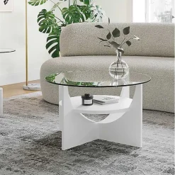 Kirklands Home Coffee Tables|Round Glass Coffee Table White