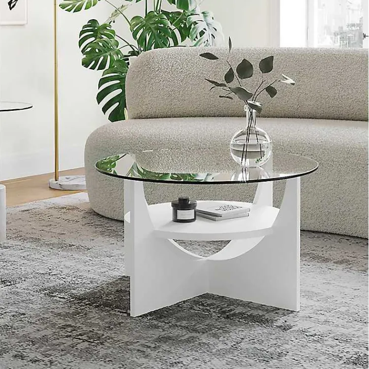 Kirklands Home Coffee Tables|Round Glass Coffee Table White