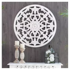 Kirklands Home Wall Plaques|Round Medallion Wood Plaque White